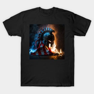 American Flag Spartan Helm Art T-Shirt